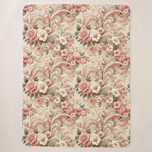 Vintage Rose Garden Scrollwork  Sherpa Blanket