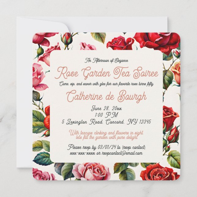Vintage Rose Garden Tea Party Invitation (Front)