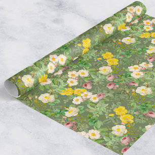 Vintage Rose Garden Wrapping Paper in Sage Green