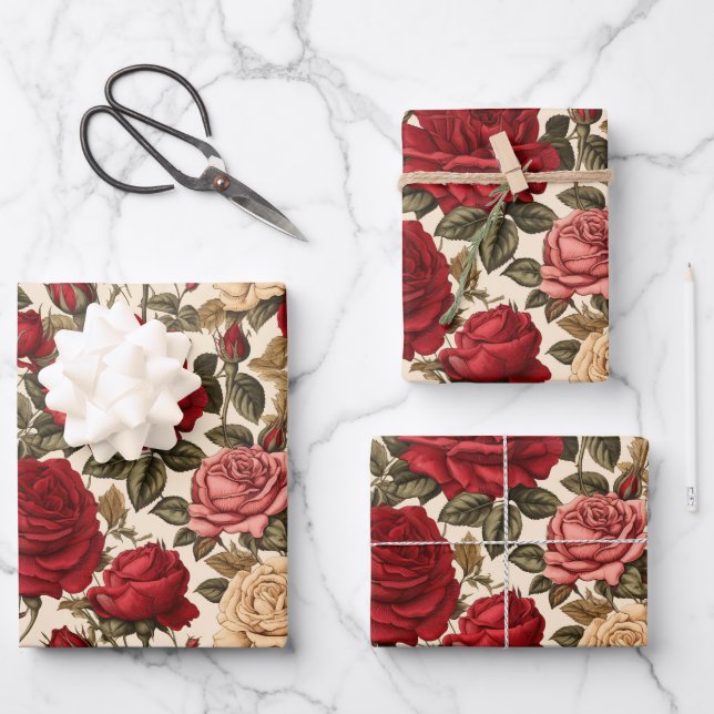 Vintage Rose Garden Wrapping Paper Sheet (Front)