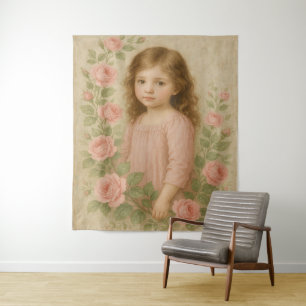 Vintage Rose Girl Portrait Tapestry
