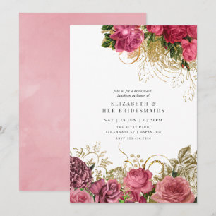 Vintage Rose Gold and Blush Bridesmaids Luncheon Invitation