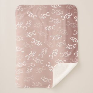 Vintage Rose Gold Damask Pattern Sherpa Blanket