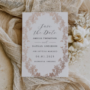 Vintage Rose Gold Floral Wedding Save The Date 