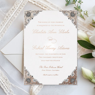 Vintage Rose Gold Grey Foil Wedding Invitation