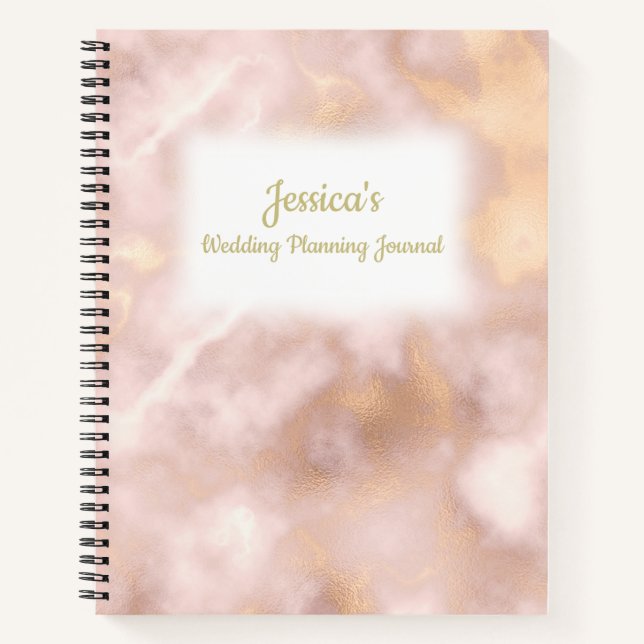 Vintage Rose Gold Marble Wedding Planner Notebook (Front)