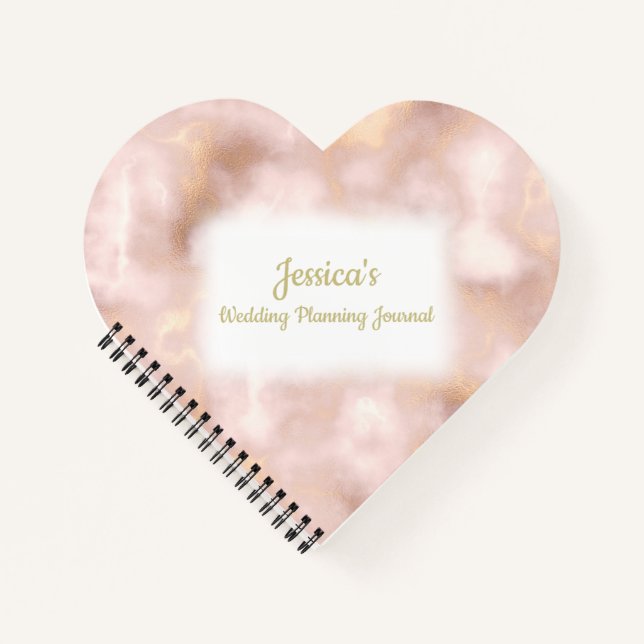 Vintage Rose Gold Marble Wedding Planner Notebook (Front)