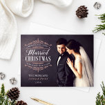 Vintage Rose Gold Married Christmas Wedding Photo Holiday Card<br><div class="desc">Elegant "We wish you a Married Christmas and Happy New Year" holiday photo cards for a newlywed couple includes an ornate rose gold vintage typography design with beautiful scroll detail and custom text you can personalize with a sweet and simple message from the newly married couple. The back of the...</div>