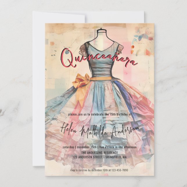 Vintage Rose Gold Princess Dress Photo Quinceanera Invitation (Front)