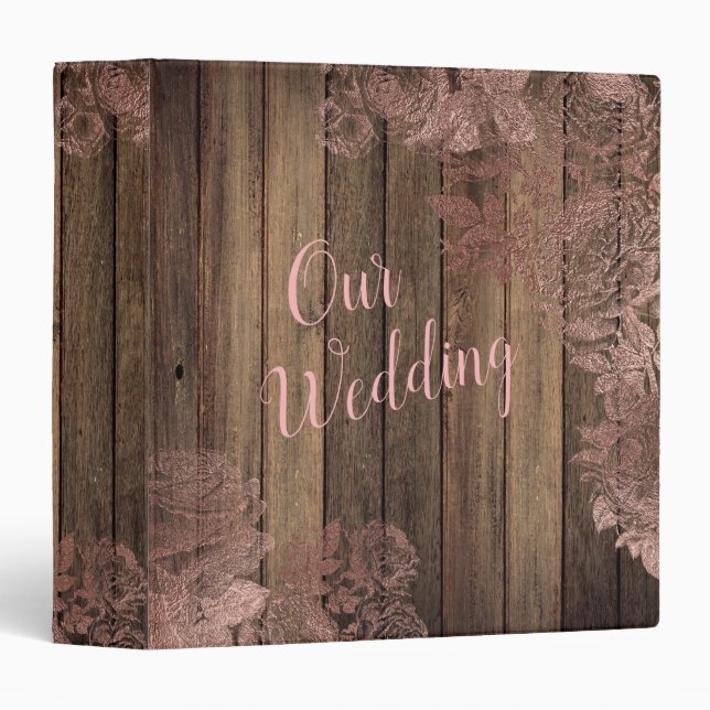 Vintage Rose Gold Wood Wedding Photo Album Binder (Front/Spine)