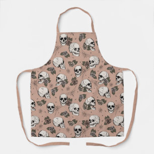 Vintage Rose Gothic Skulls and Roses Floral Apron
