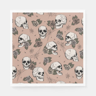 Vintage Rose Gothic Skulls and Roses Halloween Napkin