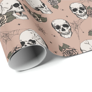 Vintage Rose Gothic Skulls and Roses Halloween Wrapping Paper