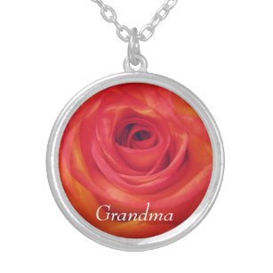 Vintage Rose Grandma Personalized Silver Plated Necklace