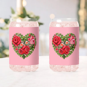 Vintage Rose Heart Can Glass
