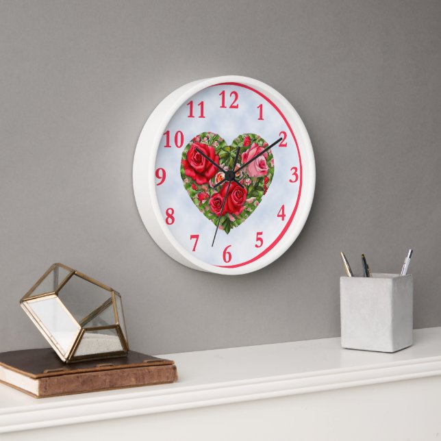 Vintage Rose Heart  Clock (Office)