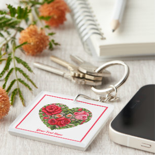 Vintage Rose Heart  Keychain