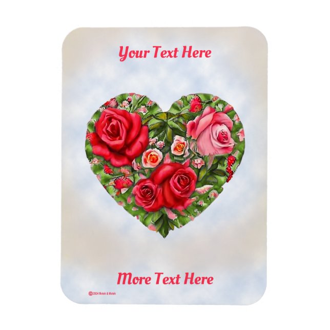 Vintage Rose Heart  Magnet (Vertical)