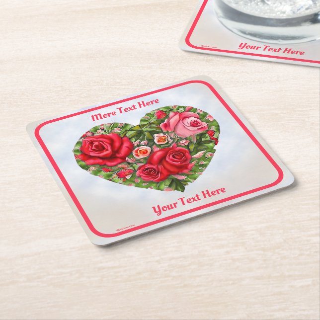 Vintage Rose Heart  Square Paper Coaster (Angled)