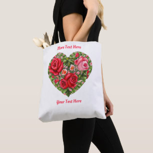 Vintage Rose Heart Tote Bag