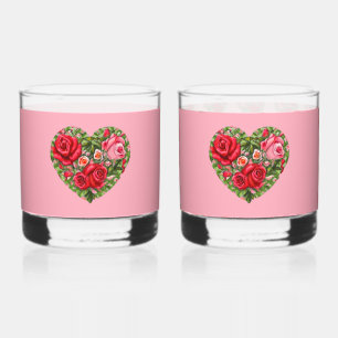 Vintage Rose Heart Whiskey Glass