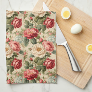 Vintage Rose Junk Journal Page Kitchen Towel