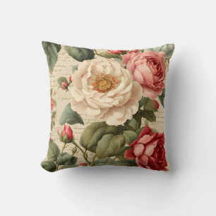 Vintage Rose Junk Journal Throw Pillow