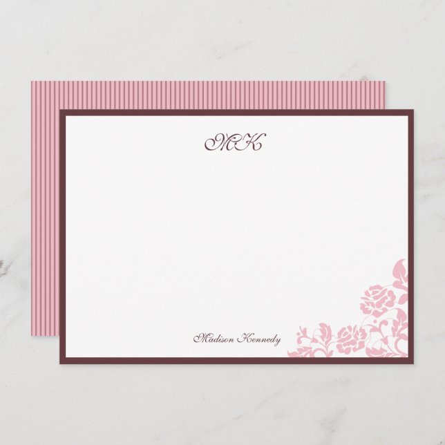 Vintage Rose Lace Pink Stripe Script Personalized  Card (Front/Back)