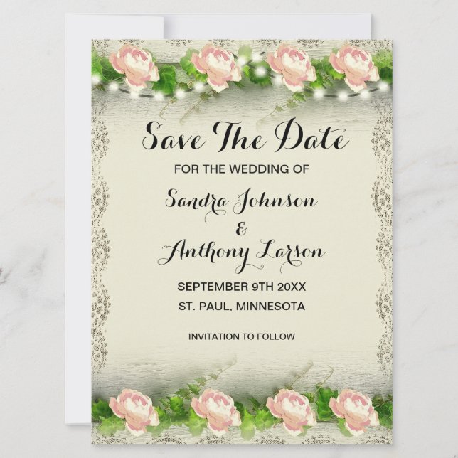 Vintage Rose & Lace Save The Date (Front)