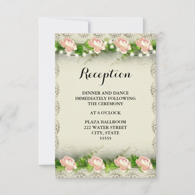 Vintage Rose & Lace Wedding Reception Card (Front)