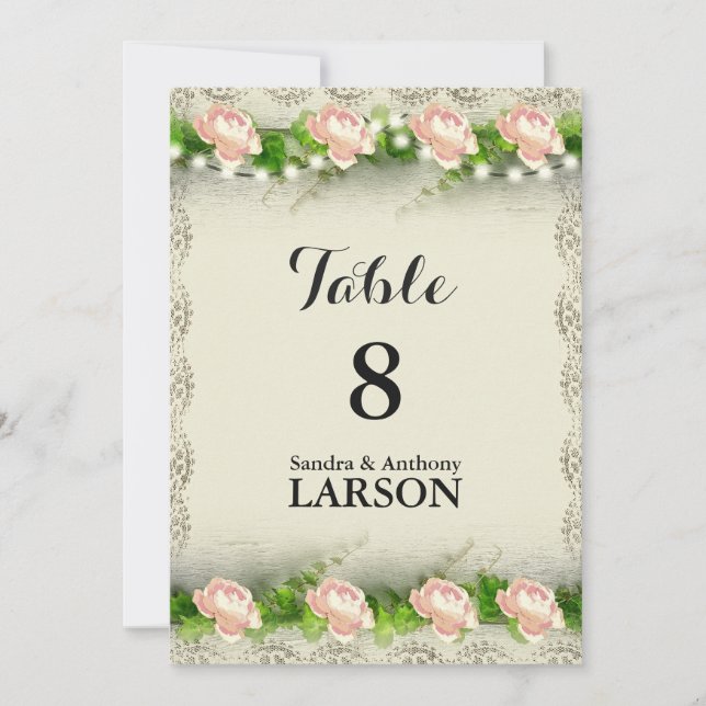 Vintage Rose & Lace Wedding Table Numbers (Front)