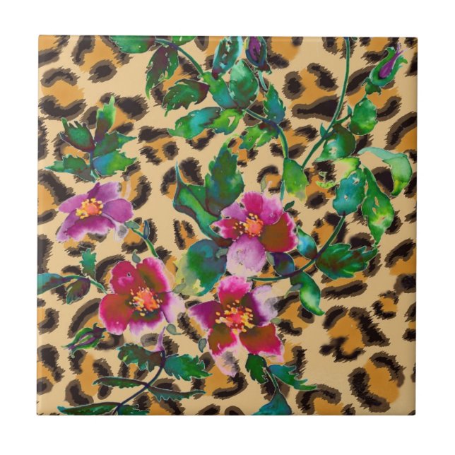 Vintage Rose - leopard print Tile (Front)