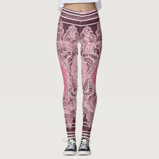 Vintage rose & mauve ornate mandala lace AI art Leggings