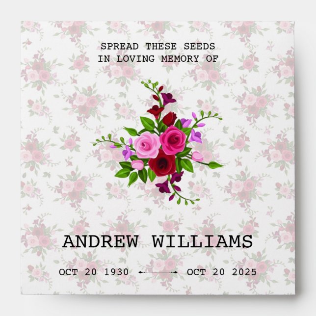 Vintage Rose Memorial Seed Envelope (Front)