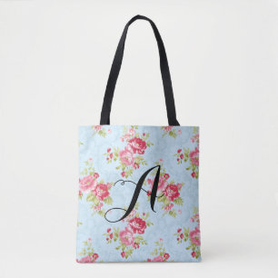 Vintage Rose Monogram Tote. Customizable Tote Bag