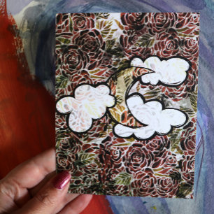 Vintage Rose Moon Abstract Roses Moonchild Pattern Postcard