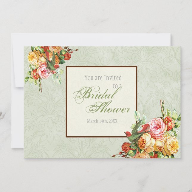 Vintage Rose n birds Bridal Shower Invitation (Front)