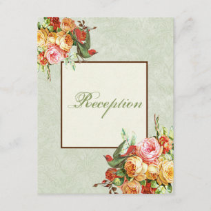 Vintage Rose n birds Reception Invitation Card