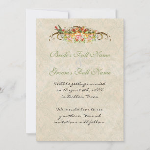 Vintage Rose n birds,  Save The Date Announcement