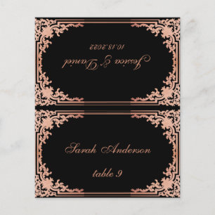 Vintage rose noir Nom imprimé Mariage Carte Place