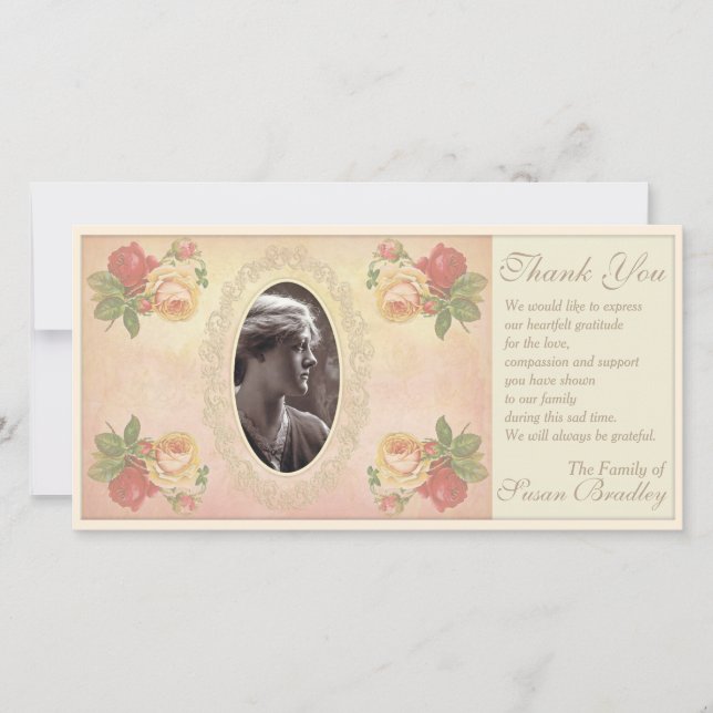 Vintage Rose Oval Photo Frame Sympathy Thank You (Front)