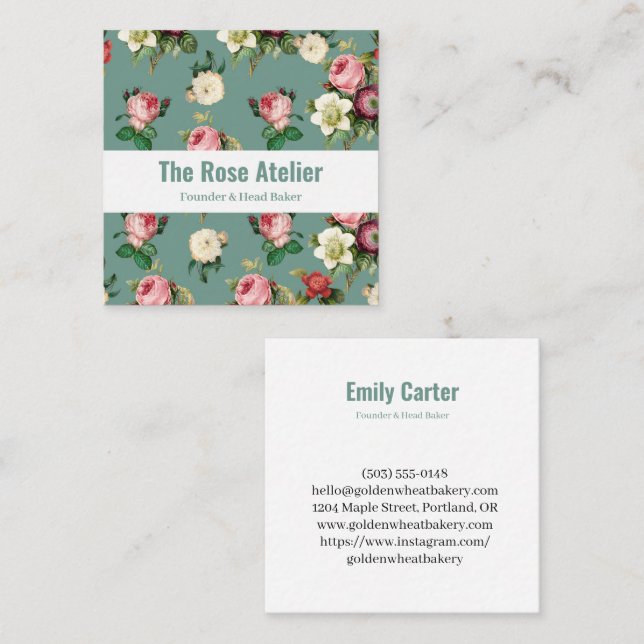 Vintage Rose Pattern Florist Card (Front/Back)