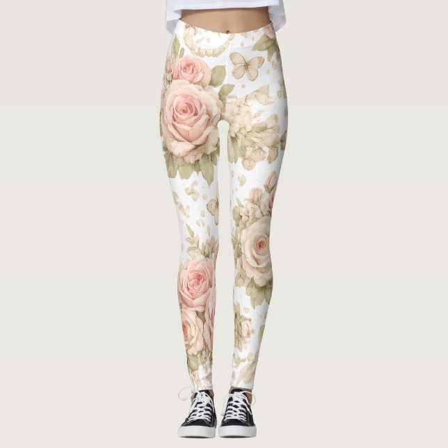Vintage Rose Pattern Leggings (Front)