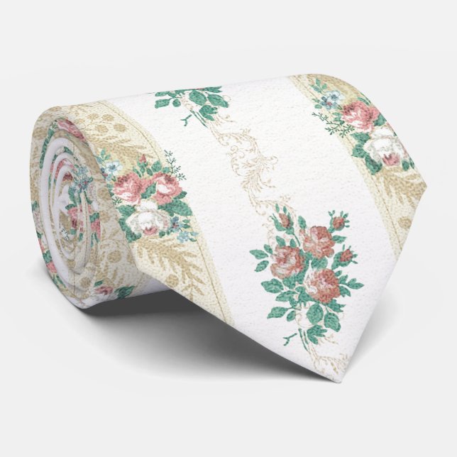 Vintage Rose Pattern - Neck Tie (Rolled)