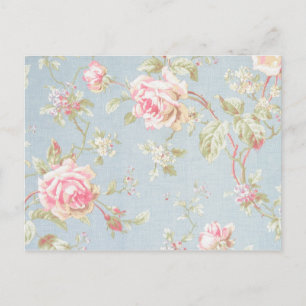 vintage rose pattern shabby chic style blue postcard