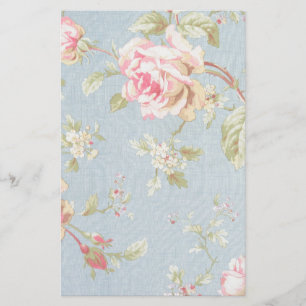 vintage rose pattern shabby chic style blue stationery