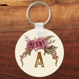 Vintage Rose Personalized Keychain