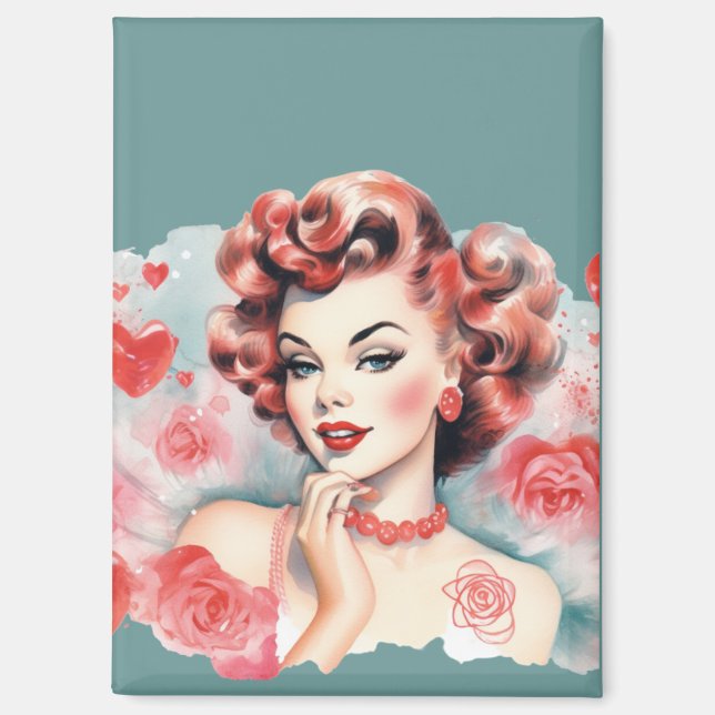 Vintage Rose Pin-Up Magnet – Ruby Rose | Romantic  (Front)