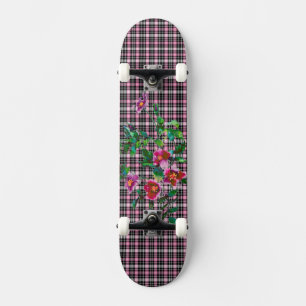 Vintage rose pink and black plaid skateboard