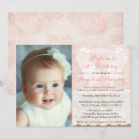 Vintage Rose Pink Angel Wings Baptism 2nd Birthday